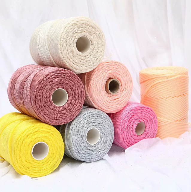100% Polyester Macrame Yarn Multi-Color 3MM Twist Single Strand Cord High Tenacity Fancy Dyed Recycled Eco-Friendly
