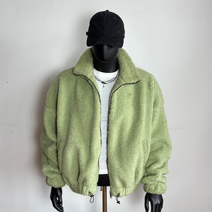 Chaqueta de lana <span class=keywords><strong>polar</strong></span> para hombre con cuello levantado y logotipo personalizado de fábrica OEM, chaqueta de lana de Sherpa con cremallera bordada - Product Image 2