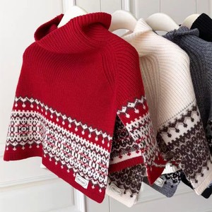 Chal de punto estilo francés Fair Isle con cuello alto para mujer, chal grueso retro de invierno, capa exterior cálida y a capas - Product Image 3