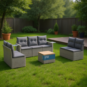 Ensemble de canapés de jardin en rotin gris activé au carbone, 6 places, mobilier d'extérieur contemporain, résistant aux intempéries - Product Image 2
