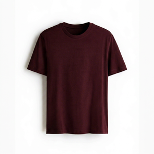 เสื้อยืดคอตตอนแท้ 100% หนัก 300 GSM สีแดงเบอร์กันดี แขนสั้น คอกลม สไตล์วินเทจ สำหรับผู้ชาย ขายส่ง - Product Image 1