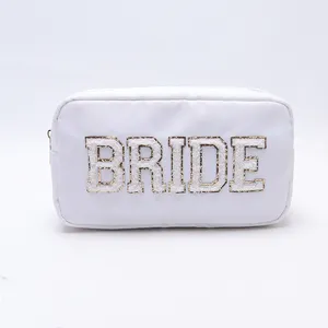 DIY Bridesmaid Gift White Bride Travel Pouch Cosmetic Bags & Cases Storage Makeup Bags Cosmet Waterproof Nylon Cosmetic Bags