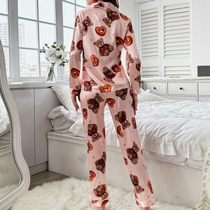 <span class=keywords><strong>Pigiama</strong></span> di seta di ghiaccio nuovo Design da donna pantaloni a maniche lunghe Cardigan Set di belle camicie da notte da donna modello orso QS1027F126 - Product Image 3