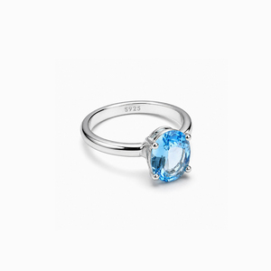 Anillo Solitario de Topacio Azul en Plata de Ley 925, Chapado en Rodio, Joyería de Piedras Preciosas Hecha a Mano - Product Image 2
