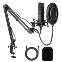 Microphone USB filaire à condensateur avec bras, filtre anti-bruit, lumières LED, haute fidélité, cardioïde, 24/96kHz, portable