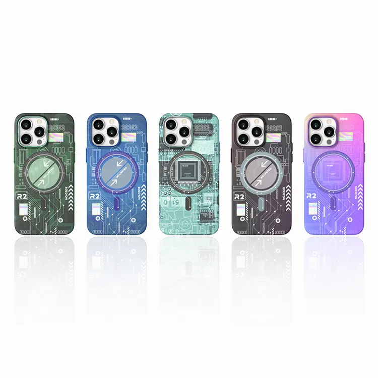 Luminous Circuit Board Magnetic Absorption Frosted Phone Shell Creative Colorful Pattern Circuit Board Phone Case for iPhone
