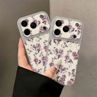 Coque de téléphone minimaliste en cuir texturé à motif floral plein écran pour iPhone 16 17 Pro Max avec grande fenêtre et bordure électroplaquée