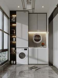 Mueble Moderno de Madera Maciza para Lavadero con Lavadora y Diseño Elegante - Product Image 2