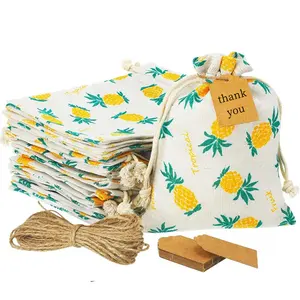 25pack Pineapple Gift Treat Bags Drawstring Gift Pouches with Craft Tags Small Party Favor Bags for Summer Holiday Party