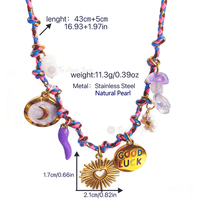 Collier tendance bohème en corde avec pendentif en acier inoxydable imperméable en forme de tortue, d'étoile, de perle et de coquille pour femme, chaîne de clavicule