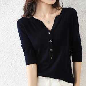 Европейская модная женская футболка с полуоткрытым воротником и пряжкой - Product Image 4