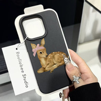 Coque de protection en cuir souple à motif animal (cerf Sika) pour iPhone 17 Air, 16, 15, 14, 13, 12, 11 Pro Max