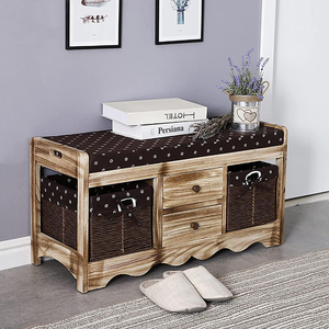 Factory Footstool Shoe Changing <strong>Bench</strong> <strong>with</strong> Rattan <strong>Basket</strong> - Product Image 2