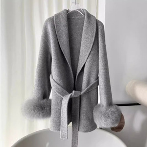 2024 nuovo arrivo autunno e inverno di lusso doppio lato vera lana <span class=keywords><strong>donna</strong></span> naturale pelliccia di volpe <span class=keywords><strong>Cardigan</strong></span> di lana - Product Image 1
