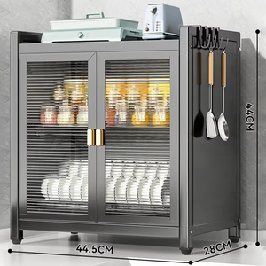 Giá để đồ nhà bếp bằng thép không gỉ, 3 tầng, dung tích lớn, chống bụi, có cửa - Product Image 2