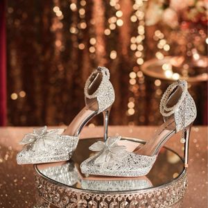 Sandales à talons 1088F-002 à bout pointu, talon aiguille, décoration florale, bride arrière, doublure en cuir microfibre pour mariage et soirée - Product Image 1
