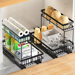 Organisateur de <span class=keywords><strong>cuisine</strong></span> à succès : Étagère sous évier à 2 niveaux empilable avec tiroir de rangement coulissant - Product Image 1