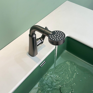 <span class=keywords><strong>Robinet</strong></span> de salle de bain gris anthracite relevable et extractible, <span class=keywords><strong>mitigeur</strong></span> chaud/froid à double jet pour lavabo - Product Image 3