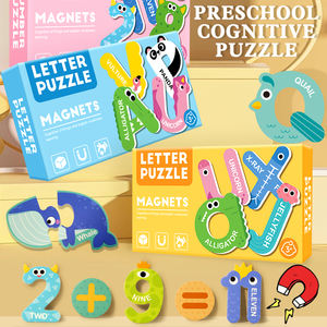 Autocollants magnétiques en bois pour réfrigérateur, puzzles éducatifs Montessori alphanumériques pour enfants de 3 à 8 ans - Product Image 2