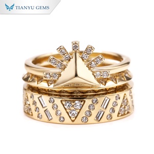 Tianyu Gems Custom 14K Yellow <b>Gold</b> <b>Cocktail</b> <b>Ring</b> Crown Shape Pave Set Round Lab diamond Unisex Luxury Style - Product Image 1