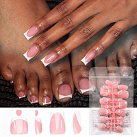Kit de 48 faux ongles français carrés blancs à bords brillants, réutilisables, pour manucure et pédicure, pour salon