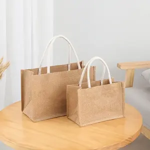 Vente chaude en vrac voyage réutilisable plage Jute fourre-tout sac à provisions vierge toile de jute bricolage artisanat sac pour demoiselle d'honneur cadeau mariage