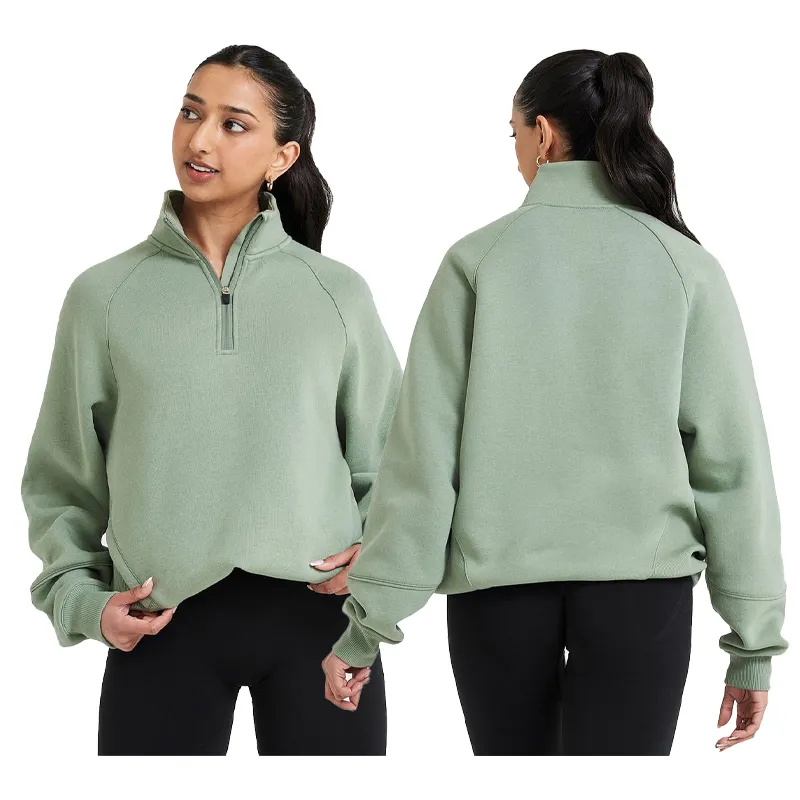 Custom Women's Classic Casual 1/2 Zip Sweatshirt Neck Side Zip Pockets Oversized Cotton Fleece Casual Pullover Hoodie women tops