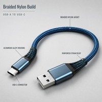 Kabel Pengisian Daya USB A ke Tipe C, Jalinan Nilon Biru, 3A Pengisian Cepat, Casing Aluminium, Kabel Data untuk Smartphone, Logo Dapat Disesuaikan