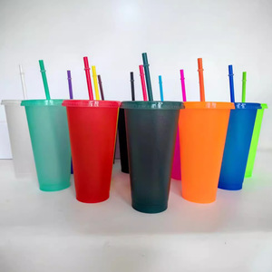 Vaso de Plástico Reutilizable de Pared Simple con Brillo de 24oz, con Tapa y Popote, para Café Helado, Recuerdos de Fiesta, Venta al por Mayor Personalizable - Product Image 3