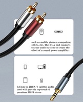 Câble adaptateur audio plaqué or Cantell 3,5 mm Jack stéréo auxiliaire vers 2 RCA mâle-mâle pour microphone/haut-parleur/moniteur