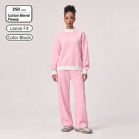 Ensemble de survêtement pour femme SS26D094, molleton 350 GSM, sweat-shirt et pantalon de survêtement oversize bicolore, broderie personnalisée