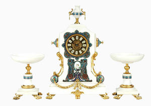 Антикварные Латунные Литые 15 дней повторитель механических каминных и мраморных часов с белой мраморной чашей для фруктов - Product Image 2