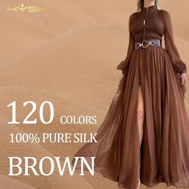 100 Pure Silk Chiffon Fabric Brown 120 Multicolor Diy Washable Mulberry Original Silk Georgette Wedding Dress Silk Textiles
