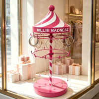 Carrousel rose 360 °   Présentoir rotatif de comptoir pour bijoux, avec logo personnalisé, double couche de crochets, présentoir POP pour boutique de bijoux