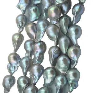 LARGE BIG SIZE SILVER GREY COLOR FIREBALL FRESHWATER BAROQUE PEARL STRAND