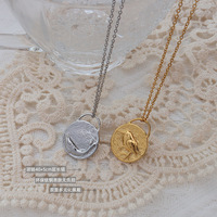 Pendentif animal double face en acier inoxydable or 18 carats avec motifs d'oiseaux dauphins Collier ras de cou clavicule style français