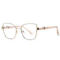 MS 85043 Lunettes élégantes pour femmes en métal anti-lumière bleue, monture carrée avec branches ornées de cristaux, finition premium