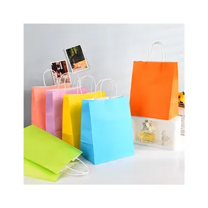 Colorful kraft paper bags packing portable paper bags rectangular candy color colorful shopping bags