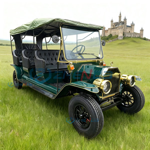 Vehículo Turístico Eléctrico Clásico Vintage de Tres Filas con Techo Abierto en Verde Oscuro para Puntos Turísticos - Product Image 6