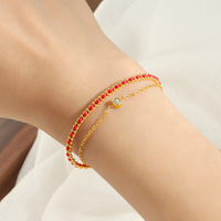 X278 Vente en gros Bracelet en corde rouge à double couche en acier inoxydable plaqué or Bracelets tressés en zircone cubique faits à la main