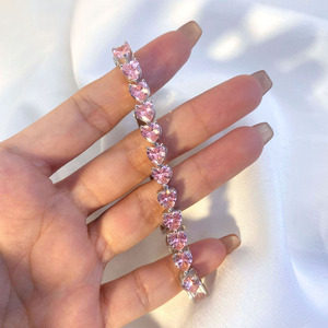 Trending bracciale da donna con cuore rosa e bambino con catena 925 in argento Sterling rosa ghiaccio - Product Image 4