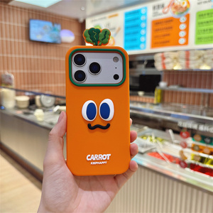 Coque de téléphone portable en silicone 3D mignonne motif carotte orange pour iPhone 17 Air 16 15 14 13 Pro Max, coque arrière souple en caoutchouc motif dessin animé souriant style ins - Product Image 4