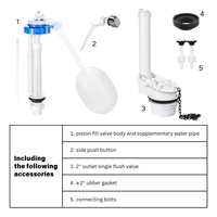 Kit de réparation moderne pour réservoir de toilettes à montage latéral - Comprend la vanne de remplissage, la vanne de chasse, le bouton de chasse double, l'anneau d'étanchéité, installation facile, garantie 3 ans