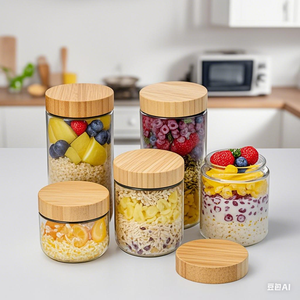 BPA Free a bocca larga in bambù barattolo di conservazione in legno chicco di caffè cucina cibo contenitore in vetro-barattolo sigillato per snack a noci tazze da tè e piattini - Product Image 5
