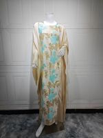 Blanc Feuille d'or Abaya Fleur Cloche Manches Luxe Maxi Robe Quotidien Élégant Porter Multi Pack Remise En Gros Exclusif