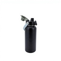 Bouteille isotherme élégante en acier inoxydable noir de 1000 ml avec poignée à rivets et couvercle à ouverture directe pour les voyages et les activités de plein air