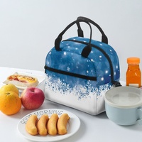 Sac à déjeuner isotherme imprimé flocon de neige d'hiver, sac isotherme de grande capacité, sac fourre-tout pour le stockage des aliments