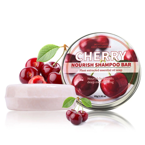 Cherry Solid Shampoo Bar Soap Dry Damaged Hair With Plant Essence Oil Helps Stop Loss and Promotes Healthy Growth Travel Size - Product Image 1