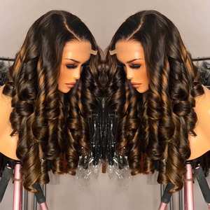 Precio de Fábrica, Cabello Humano Remy 100%, Pelucas con Ondas Sueltas y Rizadas, Cierre de Encaje 13x4, Encaje Frontal Transparente 13x4, Color Piano - Product Image 4