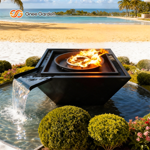 Fontaine de feu de piscine carrée en acier métallique, foyer au gaz, bol d'eau - Product Image 6